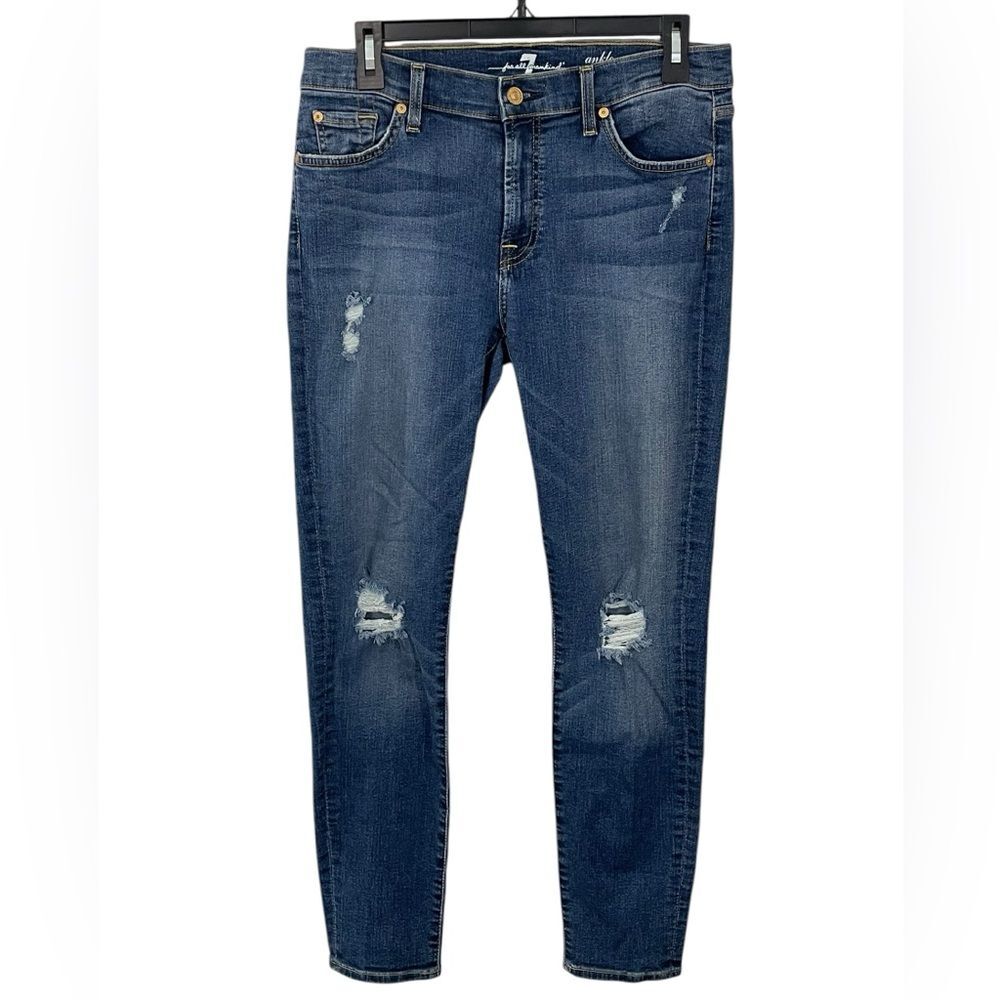 7 FAM For All Mankind Ankle Gwenevere Jeans Size 31 Medium Blue Distressed Denim
